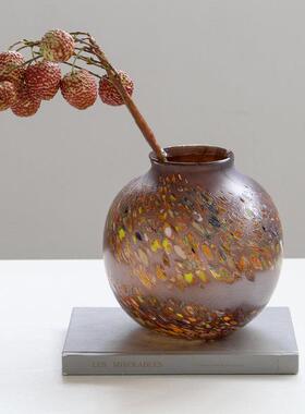 简约仿古圆形小口花客厅插花ins风家居侘寂风软装台面玄关饰品