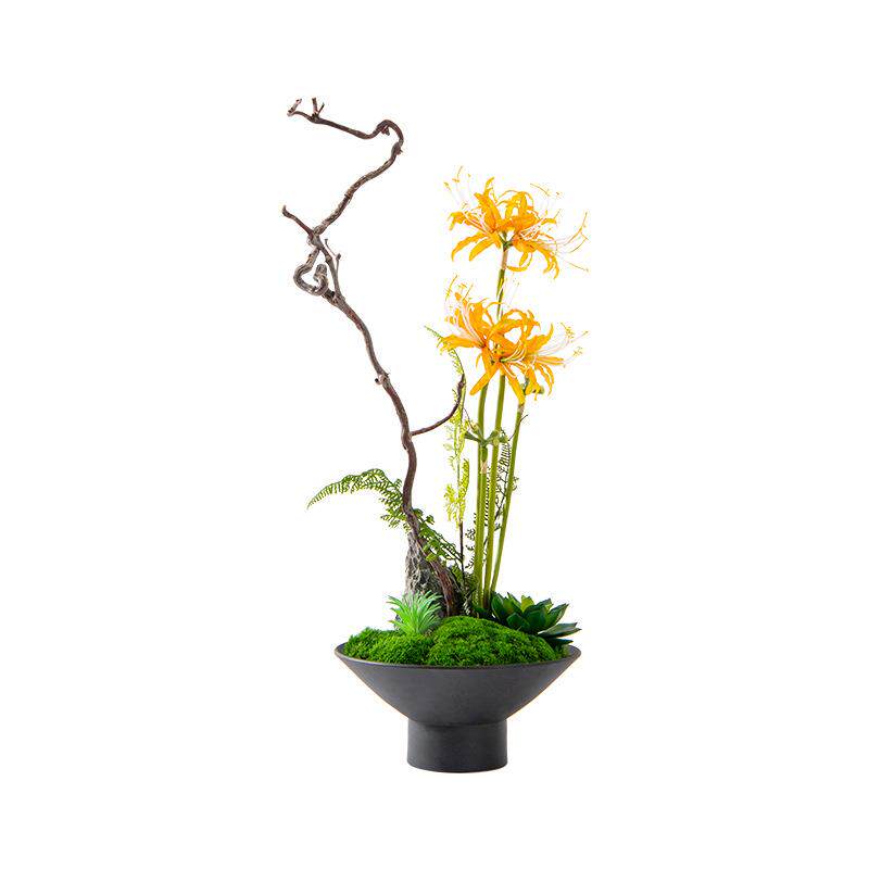 中式日式小原流花道插花仿真花绿植永生苔藓茶室茶空间民宿样板间