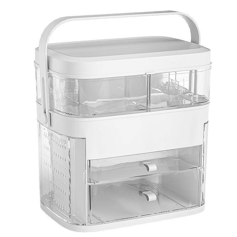 网红化妆品收纳盒防尘护肤品梳妆台桌面有盖带镜子首饰一体置物架