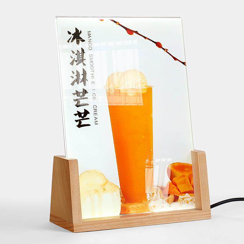 发光台卡展示牌实木桌面摆台立牌桌牌价目表亚克力菜单价格牌