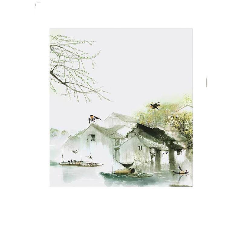水墨江南新中式客厅挂画餐厅背景装饰画风景荷花现代简约书房壁画