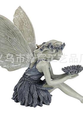 天使女孩喂食器小雕像户外院子艺术花园装饰品草坪工艺品树脂摆件