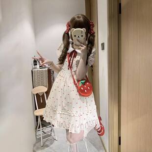日系少女感可爱风娃娃领碎花连衣裙女高腰显瘦泡泡袖公主蓬蓬短裙