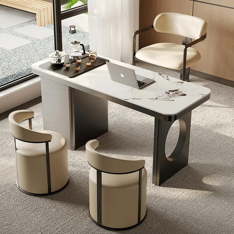 轻奢茶桌椅组合现代简约办公室茶台烧水壶一体家用阳台岩板小茶桌