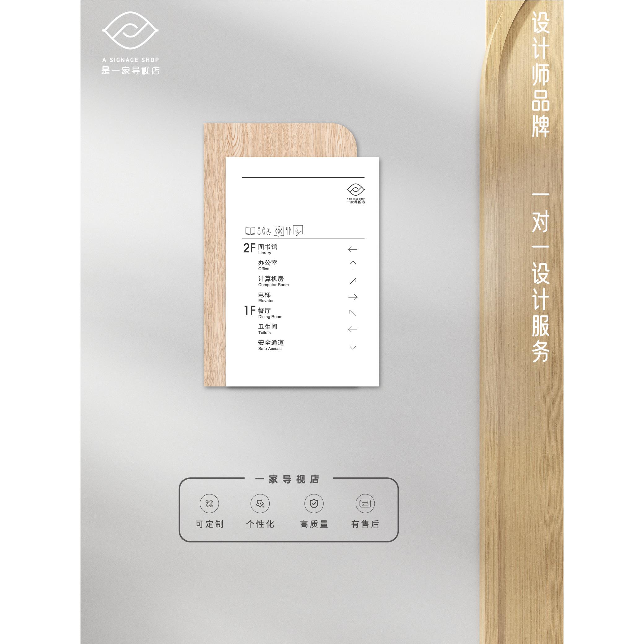 木纹简约楼层电梯口指示索引导向牌办公室门牌标识导视设计定制做