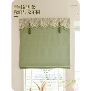 复古清新绿色拼接罗马帘折叠帘遮光窗帘印花小窗户升降帘 法式