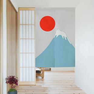 和风富士山猫咪家用卧室隔断帘子卫生间厨房遮挡挂帘门帘布艺 日式