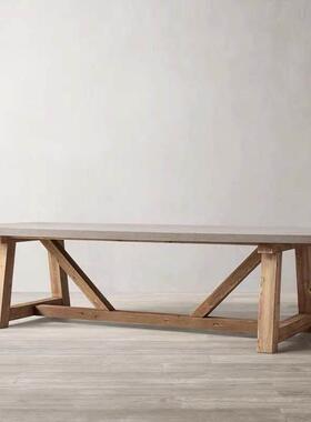 覆古实木水泥色餐桌极简长条办公桌设计师洽谈桌书桌创意工作台