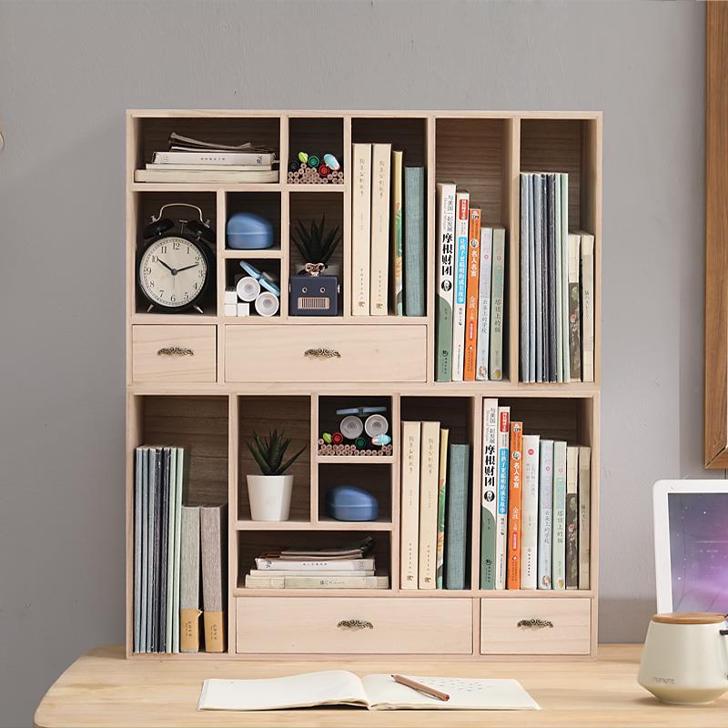 实木画笔彩铅置物架学生书架A4文件夹办公桌面收纳盒笔筒分隔格架