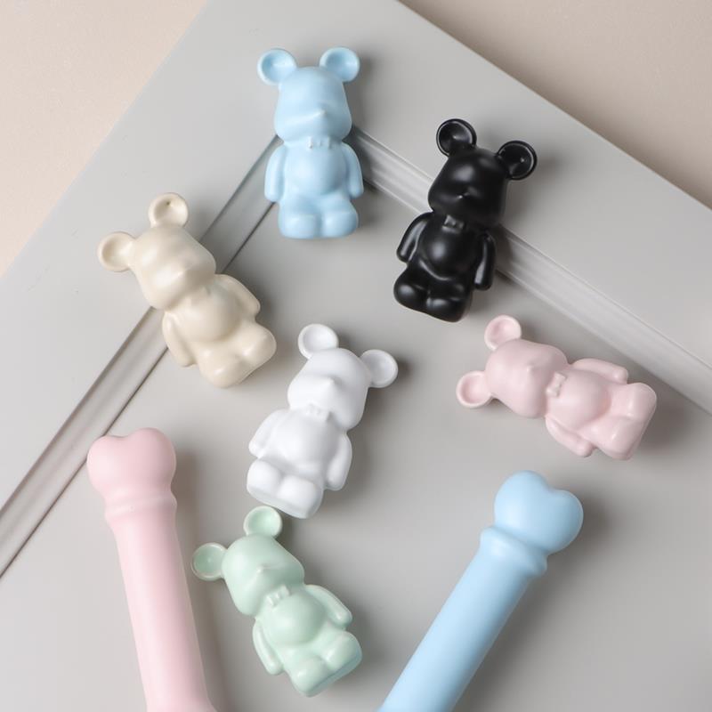 新款可爱熊拉手现代简约高档儿童房定制衣柜门橱柜子抽屉黑色把手