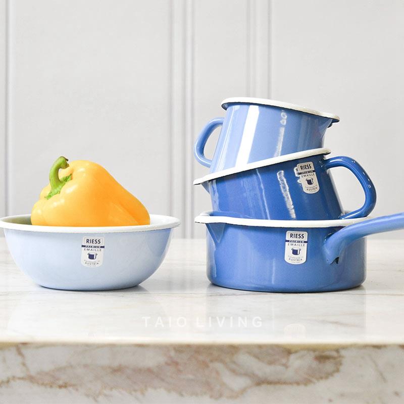 梦幻厨房 奥地利Riess自然风蓝色系列厨具清新蓝双耳锅奶锅沙拉碗