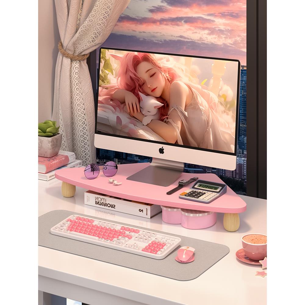 猫耳 转角工位电脑显示器增高架 有线电脑三角区拐角收纳可爱