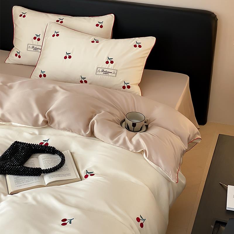 小樱桃春夏轻奢80s兰精天丝四件套少女心ins风凉感莱赛尔床品套件