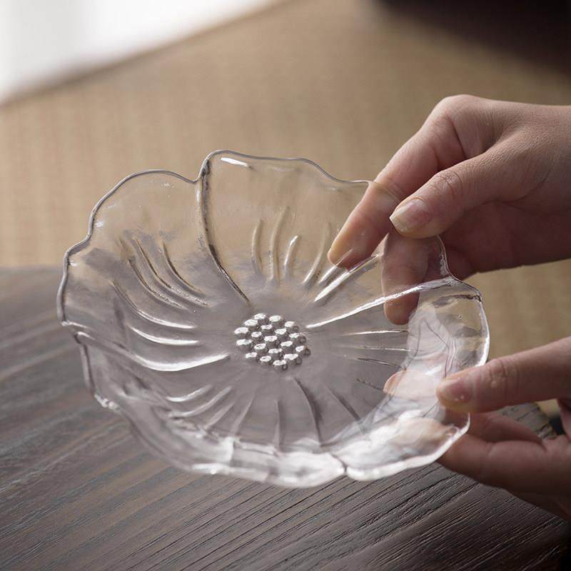 玻璃莲花壶承茶托果盘高硼硅茶盘花瓣造型家用茶具茶杯托