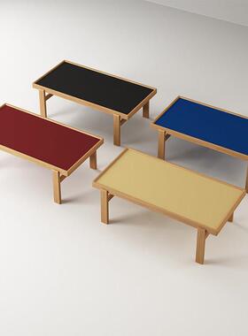 包豪斯小户型长方形茶几客厅阳台榻榻米茶桌实木中古风小茶台彩色