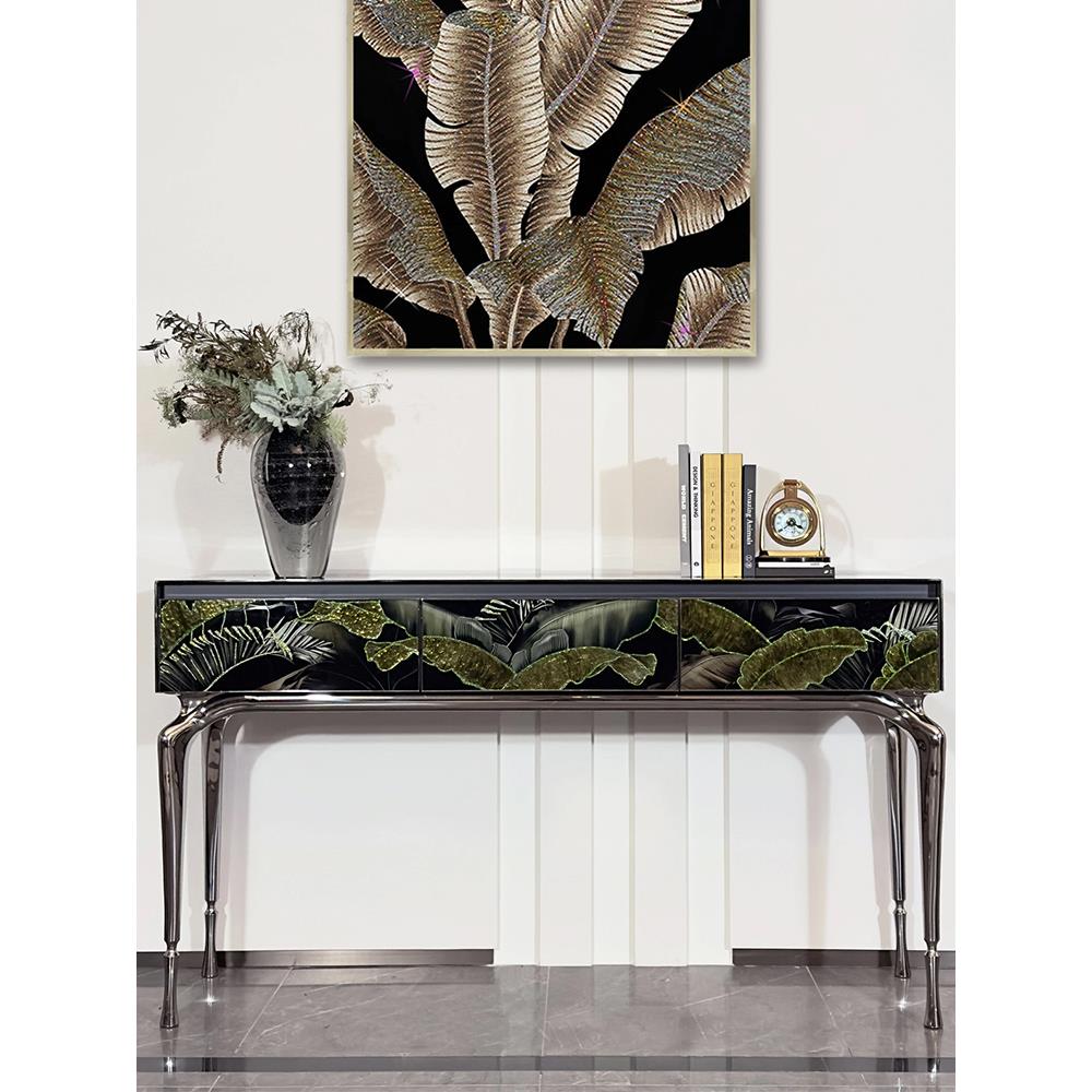 意大利极简玛瑙豪华石材入口桌别墅轻豪华高端入口门面向不锈钢入