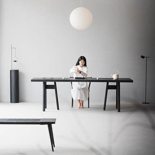 叁几 侘寂风黑色实木大板茶桌家用小户型书桌白蜡木餐桌子工作台