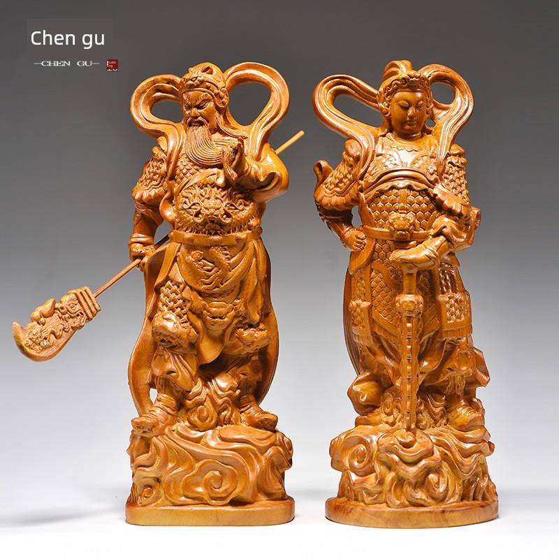香樟木雕伽蓝韦陀佛像摆件韦驮关公伽蓝菩萨左右护法关公寺庙佛堂