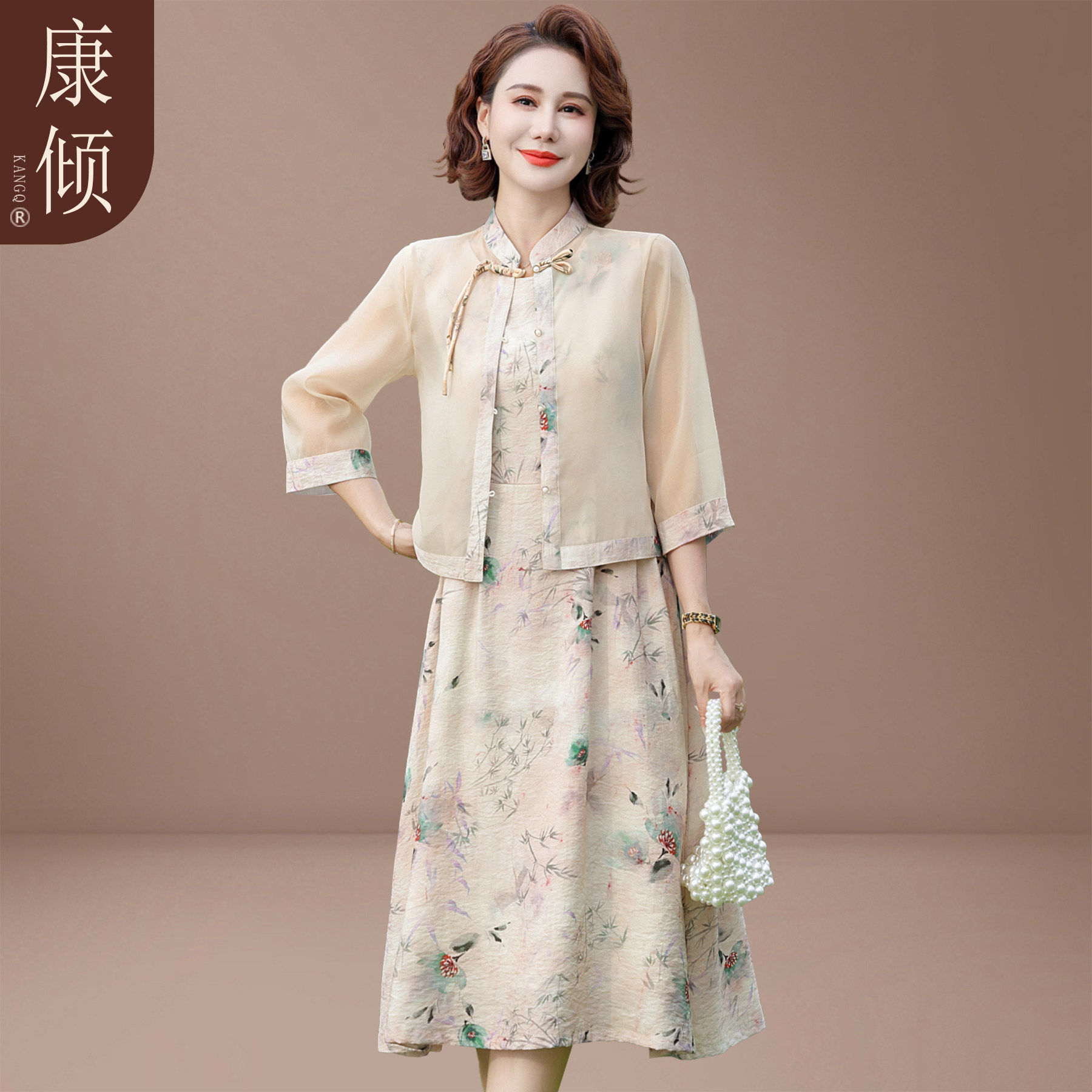 中国风妈妈连衣裙夏装套