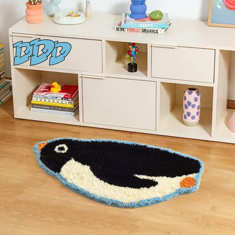 DDD 卡通企鹅植绒地毯可爱北极熊簇绒卧室床边毯客厅沙发白色地垫