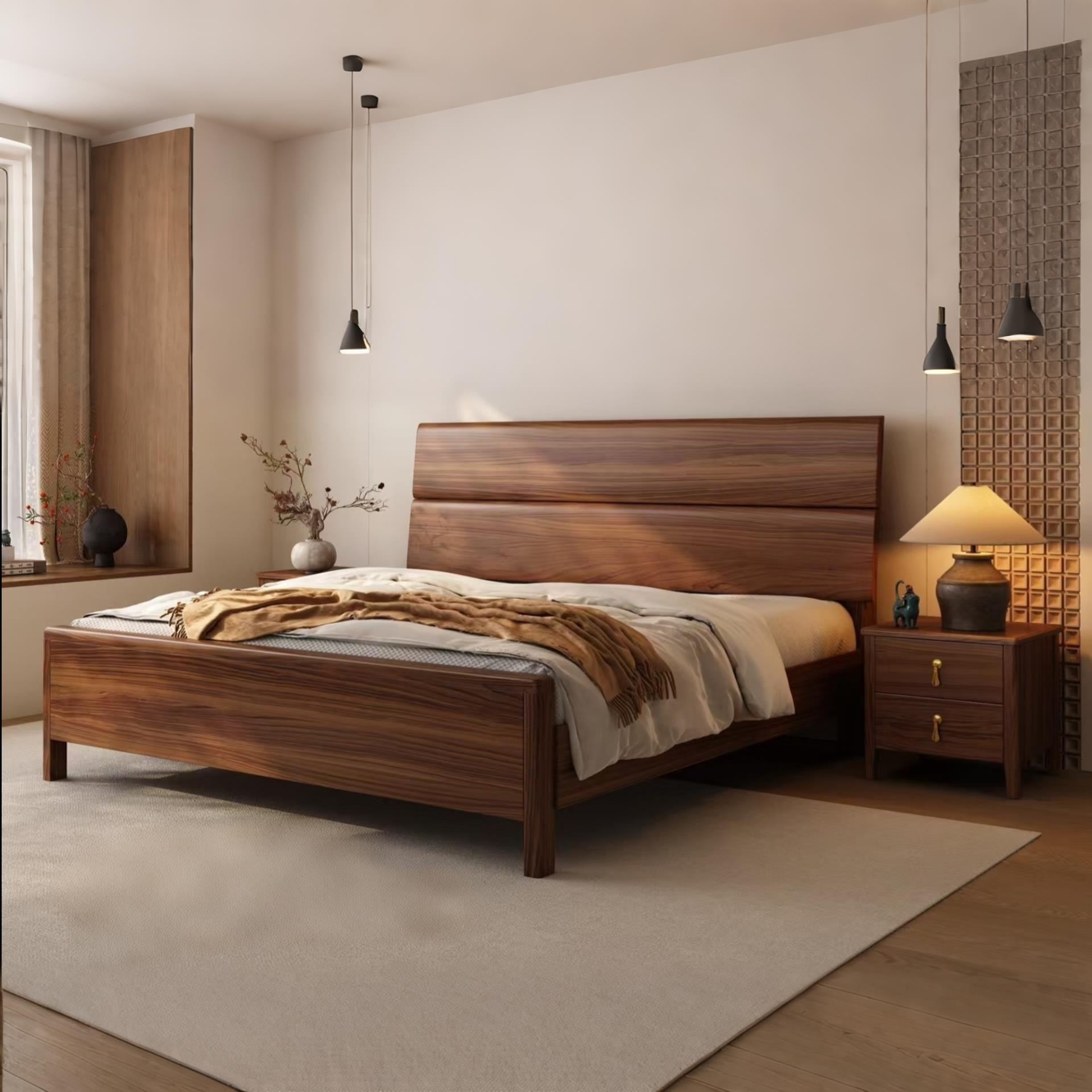 南美黑胡桃木实木床现代简约全实木双人床主卧家用工厂直销婚床