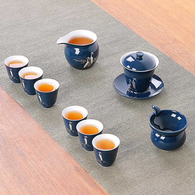 霁蓝陶瓷公道杯 家用功夫茶具茶海分茶杯 白鹭色釉手抓公杯匀杯