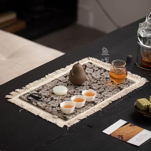禅意家用茶桌干泡席隔热布垫茶旗 鱼戏国潮风织锦棉麻布艺茶席中式