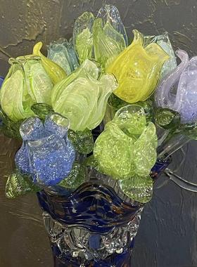 永恒玻璃花彩色手工出口玻璃花装饰无障碍豪华软装饰客厅饰品礼品