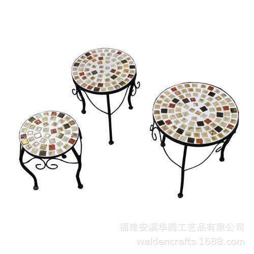 三件套圆形铁配马赛克花架植物展示架置物架