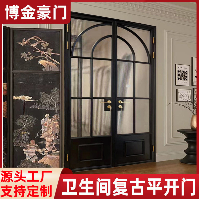 玻璃门复古铝合金不锈钢玻璃轻奢家用客厅定制推拉门室内门防水