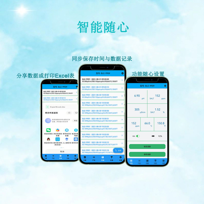 新款蓝牙水质测试笔ph计tds电导率多功能测试笔盐度计