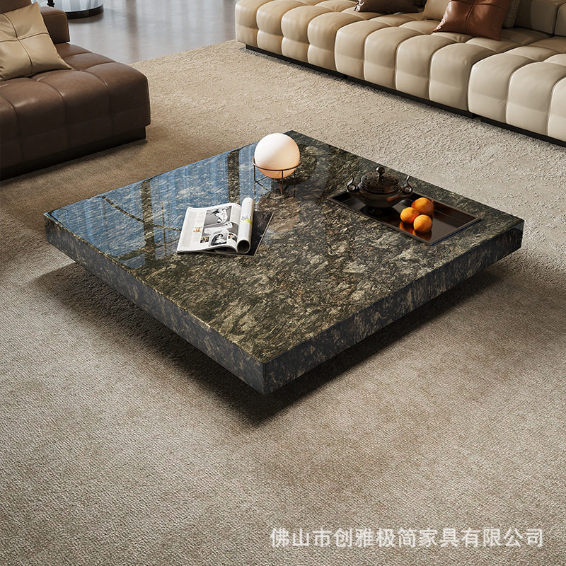 天然进口奢石铂金钻盒子现代简约客厅茶几正方形大理石悬浮几台