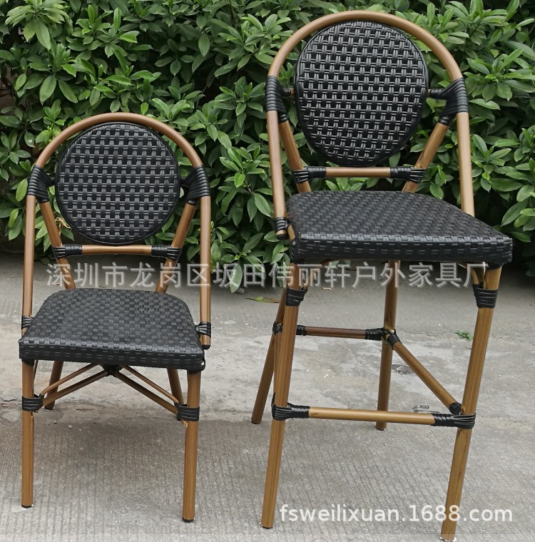 厂家直供现货供应铝合金织藤吧凳 户外藤吧椅手工编藤桌椅