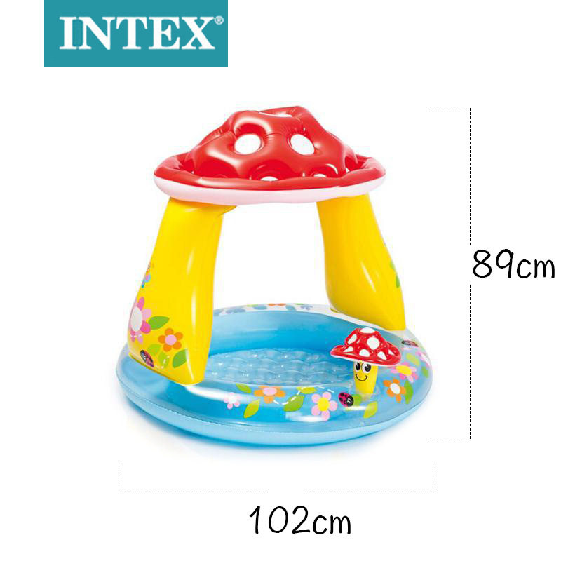 INTEX57114充气水池家庭水池蘑菇圆形有盖宝宝洗澡浴盆海洋球池