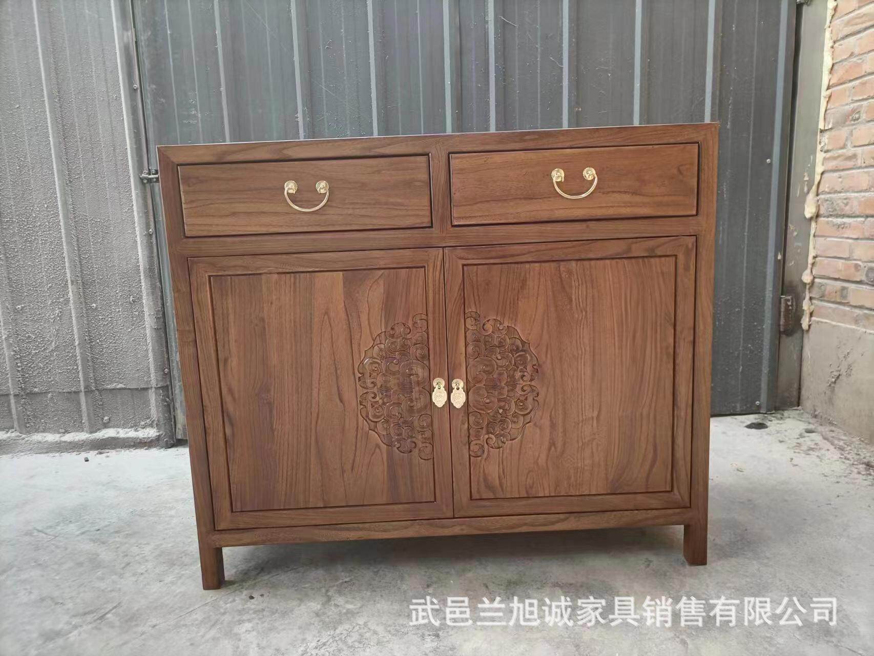 新中式实木餐边柜置物架北榆木客厅玄关茶水柜酒水柜餐厅柜门厅柜