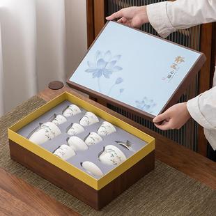 家用功夫茶杯办公室会客盖碗茶杯套装 羊脂玉白瓷茶具套装 定制logo