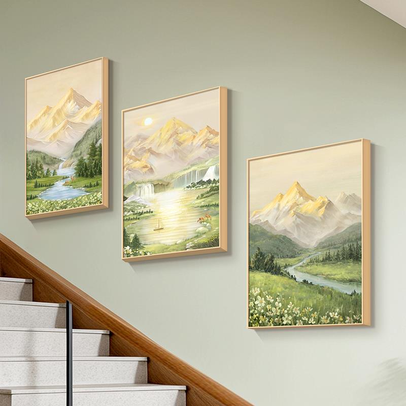 日照金山楼梯间装饰画2025新款别墅走廊过道挂画北欧高级感山水画图片