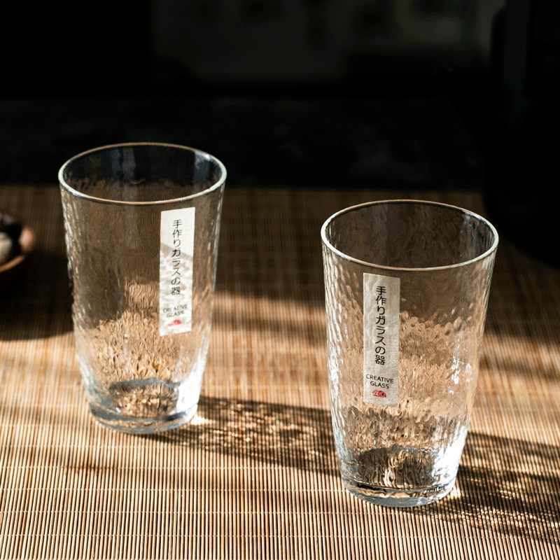 手工锤纹玻璃杯日式佐佐泡绿茶杯子耐热水晶木家用水杯东啤酒杯洋