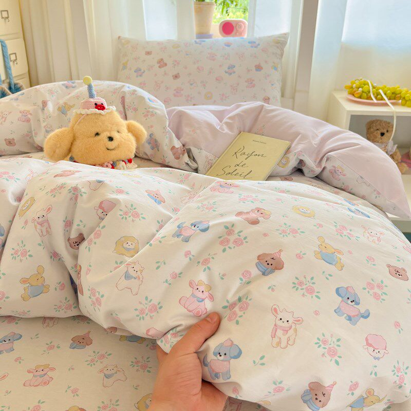 全棉女童1米35床品床笠款1米2床上三件套小清新四件套儿童男生