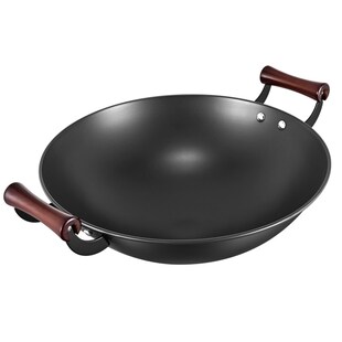 精选【第二代】中康铁锅双耳大炒菜锅家用无涂层不粘锅圆底燃气专