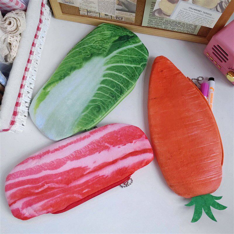 仿真蔬菜胡萝卜笔袋五花肉大容量搞怪创意印花毛绒学生桌面整理小
