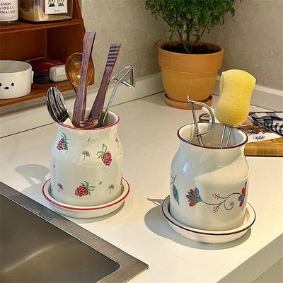 家用陶瓷筷子勺子收纳盒桶台面筷子筒沥水防霉抗菌厨房筷笼置物架