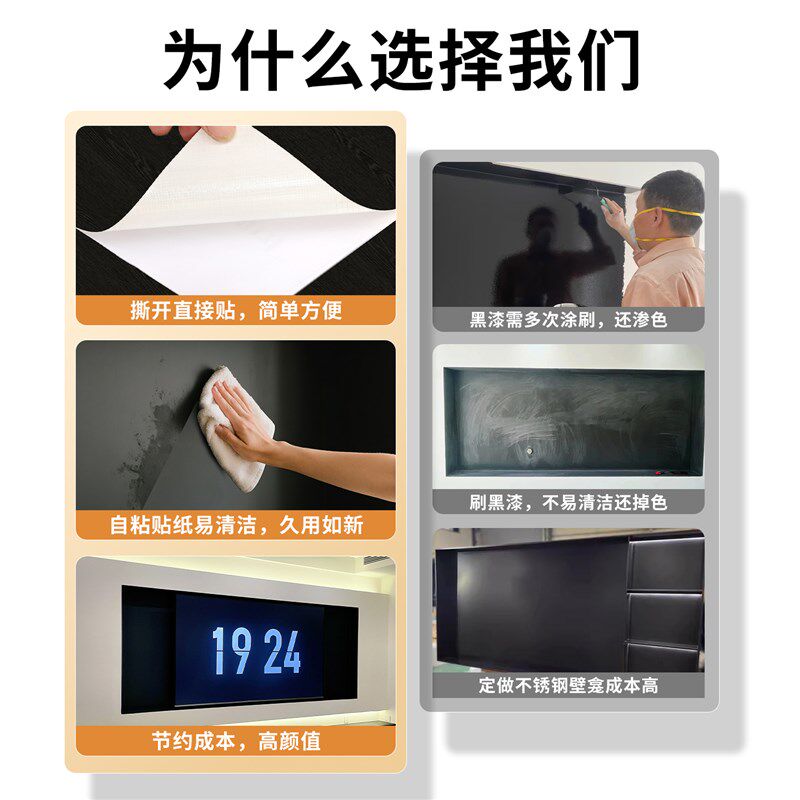 电视背景墙黑色贴纸自粘壁纸肤感黑哑光膜壁客厅开间改色贴膜悬浮