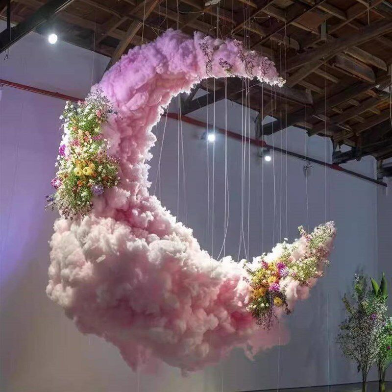 商场店铺橱窗婚庆节日云彩灯吊饰棉花云朵装饰美陈仿真花白云挂饰