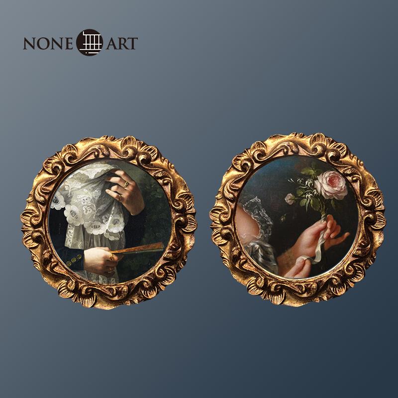 NONEART复古做旧法式镜子小众ins摆件圆形相框电表箱装饰画挂画图片