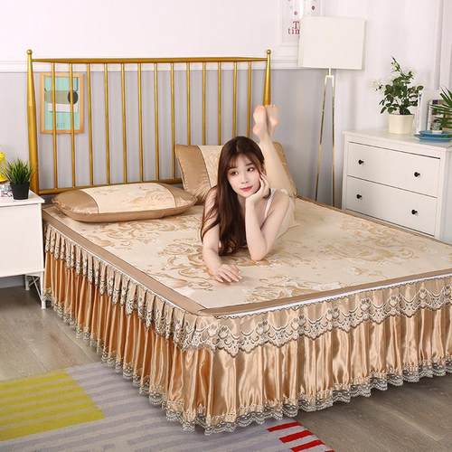 夏季夏凉席1.5m冰丝席床裙款三件套1.8米床笠双人席子可水洗折叠