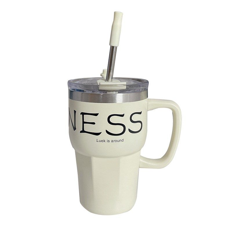 精选复古咖啡杯304不锈钢手柄办公保温杯带吸管学生时尚男女车载