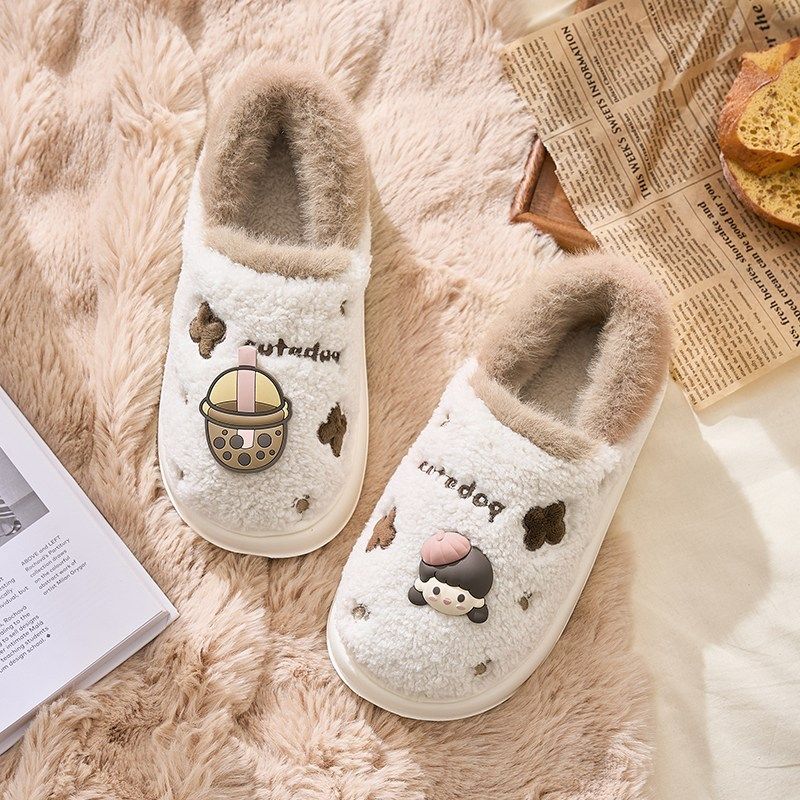 精选可爱煤球棉拖鞋女冬加绒加厚保暖外穿踩屎感男秋冬后跟过冬防