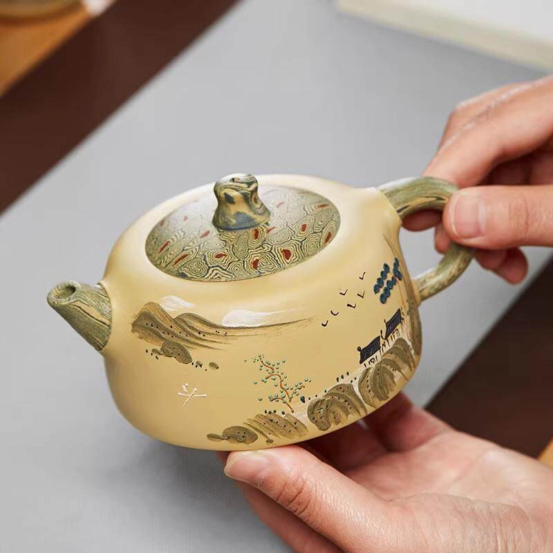 紫砂茶壶手工山水画天际壶泡茶器功夫茶具手绘泡茶壶家用茶具套装