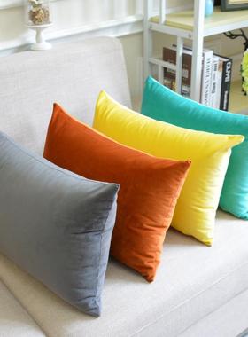 天鹅绒长方形沙发靠垫套腰靠枕欧式客厅长条黄色绒面抱枕尺寸定制